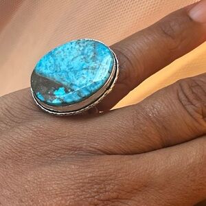Turquoise Statement Ring Sterling Silver 925 Size 6.5